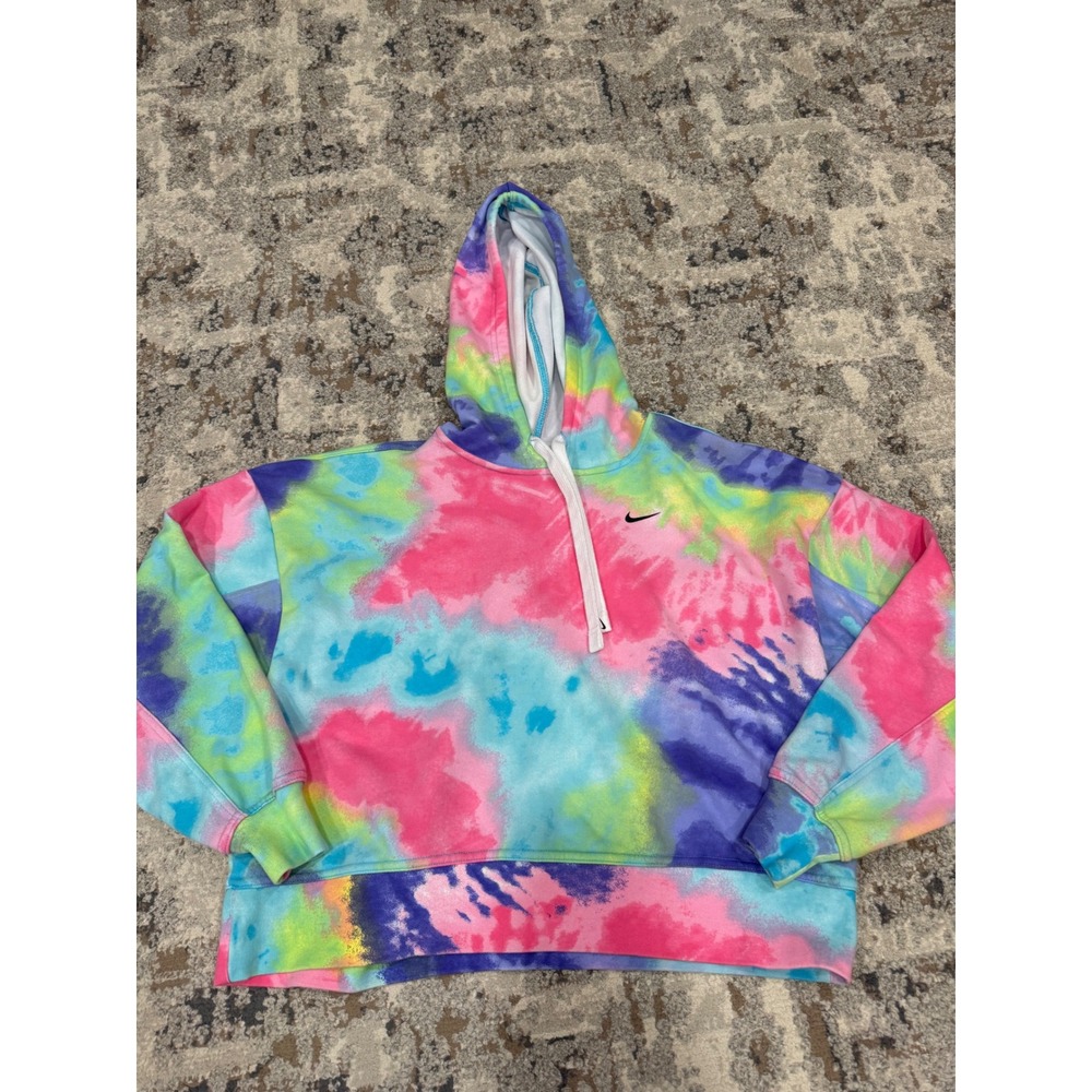 Nike Womens Tie Dye Pullover Hoodie Pastel Boxy Cropped Fleece DR8155-658 Small
